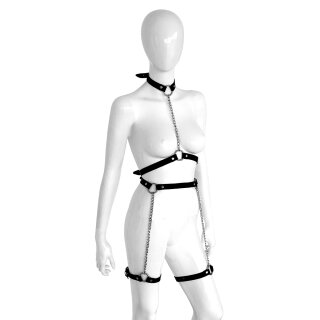 Kiotos Leather Chain Harness with Leg Straps