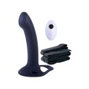 NMC 9.5 Inch Rechargeable Silicone Vibration Hollow Strap On With Ball Ring Black