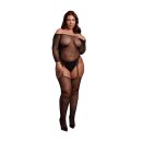 Le Dèsir Shimmering Off the Shoulder Bodystocking  Plus Size  Black/Gold Glitter