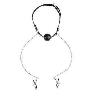 Virgite Nipple Clamps with Ball Gag Model 37 Black Silver 2 Pieces