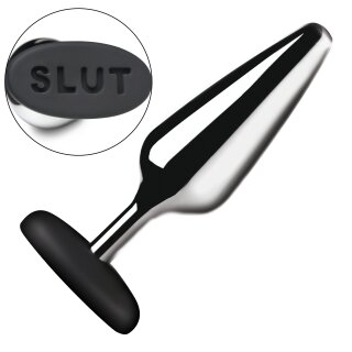 XR Brands Metall & Silikon Analplug Silber mit SLUT Basis