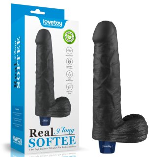 Lovetoy 9" REAL SOFTEE Rechargeable Vibrating Dildo (Black)