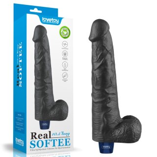 Lovetoy 10.5" REAL SOFTEE Rechargeable Vibrating Dildo (Black)