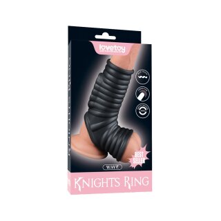 LoveToy Wave Knights Ring Vibrating Penis And Scrotum Sleeve (Ø 2.8 cm) Black