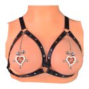 Kiotos Heart Nipple Clamps Tinkling Bells & Leather Harness