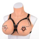 Kiotos Heart Nipple Clamps Tinkling Bells & Leather Harness