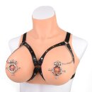 Kiotos Hexagon Nipple Clamps Bells & Leather Harness