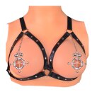 Kiotos Hexagon Nipple Clamps Bells & Leather Harness