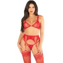 LEG AVENUE Bra + Thong + Stockings Red One Size