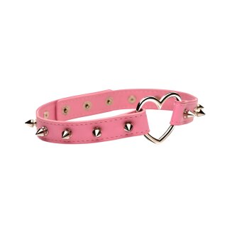 XR Brands Spiked Heart Choker Pink