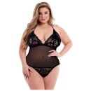 Baci Teddy aus Spitze und Netzstoff Schwarz Queen Size