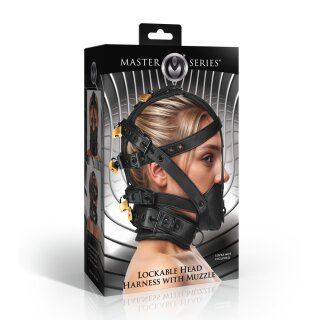 XR Brands Lockable Head Harness with Muzzle Black
