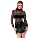 Noir Minikleid im Wetlook mit Spitze Schwarz L