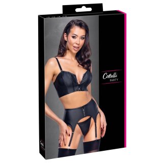 Cottelli Collection 3-Piece Set with Corsage, Thong and Suspender Belt Black M