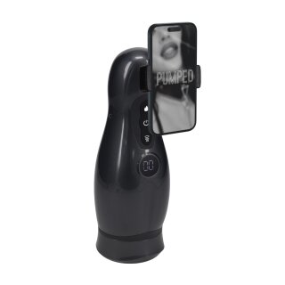 Shots Virtuo Suction and Vibration Masturbator Pump with Phone Holder Black