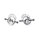 Kiotos Steel Flaming Skull Nippelklemmen mit Kette Silber