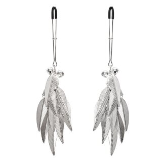 Rimba Nippelklemmen mit Federn Silber