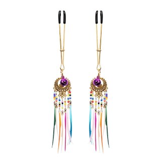 Rimba Nippelklemmen mit Federn Mehrfarbig