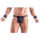 Svenjoyment Thong with Soft Handcuffs Black S