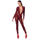 Noir Kink Royal Sheer Long Sleeve Jumpsuit Burgundy XL