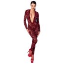 Noir Kink Royal Sheer Long Sleeve Jumpsuit Burgundy XL