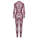 Noir Kink Royal Sheer Long Sleeve Jumpsuit Burgundy XL