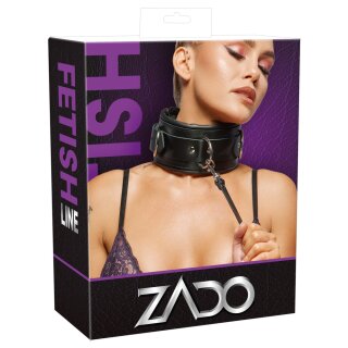 ZADO Leather Collar with Leash and Lock Black