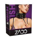 ZADO Leder Halsfessel mit Leine und Schloss Schwarz
