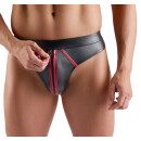 Svenjoyment Wetlook Thong with Zipper Black Red M