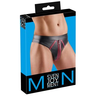 Svenjoyment Wetlook Riostring mit Reißverschluss Schwarz Rot L