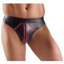 Svenjoyment Wetlook Thong with Zipper Black Red L