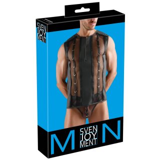 Svenjoyment Netz-Shirt mit Wetlook und Reißverschluss Schwarz M