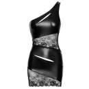 Cottelli Collection One-Shoulder Minikleid Mattlook Spitze Schwarz XL