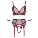 Cottelli Collection Bondage Suspender Set with Wrist Cuffs XL Dark Red/Black 4-Piece