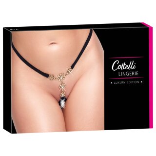 Cottelli Collection Ouvert Jewelry Thong with Rhinestone Flowers S-L Black