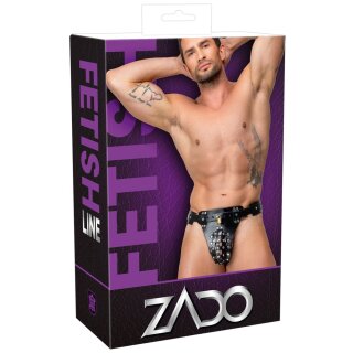 ZADO Leather Chastity Thong with Locks Black