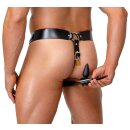 ZADO Leather Chastity Thong with Locks Black