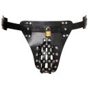 ZADO Leather Chastity Thong with Locks Black