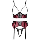 Cottelli Collection Ouvert Suspender Set Dark Red/Black L 3-Piece