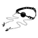 Strict Silicone Ball Gag with Nipple Clamps