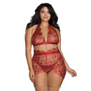 Delicate Floral Embroidery Three-Piece Set - Garnet