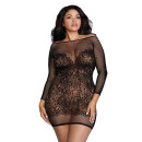 Seamless Fishnet & Lace Chemise Black Queen Size