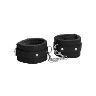 Ouch! Plush Leather Hand Cuffs - Black