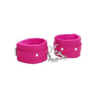 Ouch! Plush Leather Hand Cuffs - Pink