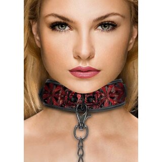 Ouch! - Luxury Collar With Leash - Burgundy