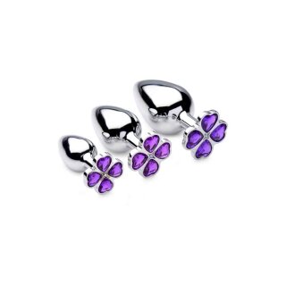 Violet Flower Gem Anal Plug Set - Silver