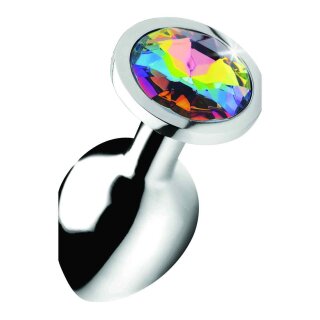 Rainbow Prism Gem Anal Plug - Medium - Silver
