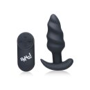 21X Vibrating Silicone Swirl Butt Plug w/ Remote - Black