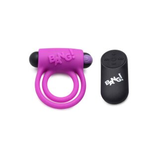 BANG! Silicone Cock Ring & Bullet with Remote Control - Purple